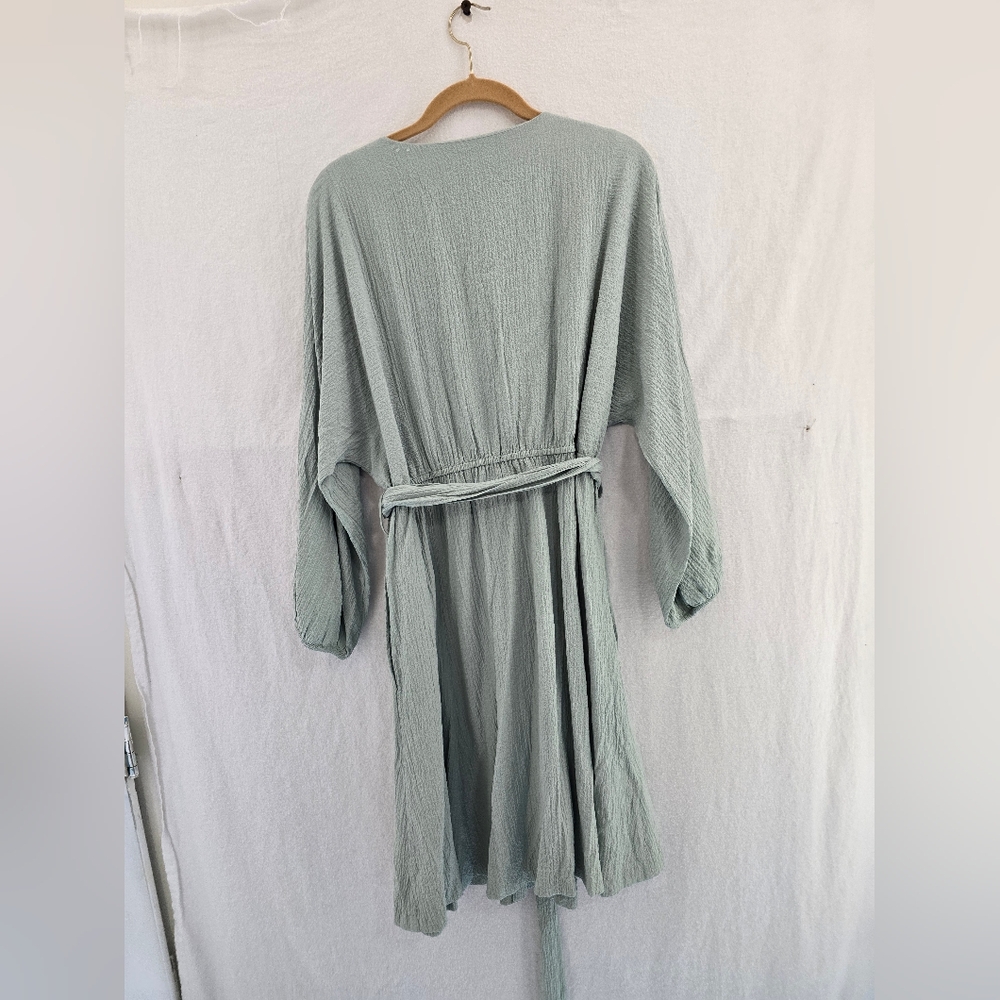 Calvin KLEIN sage Green Gauzy Full Button L Sleeve Belted Pockets Dress Ladies 6 - Picture 10 of 10